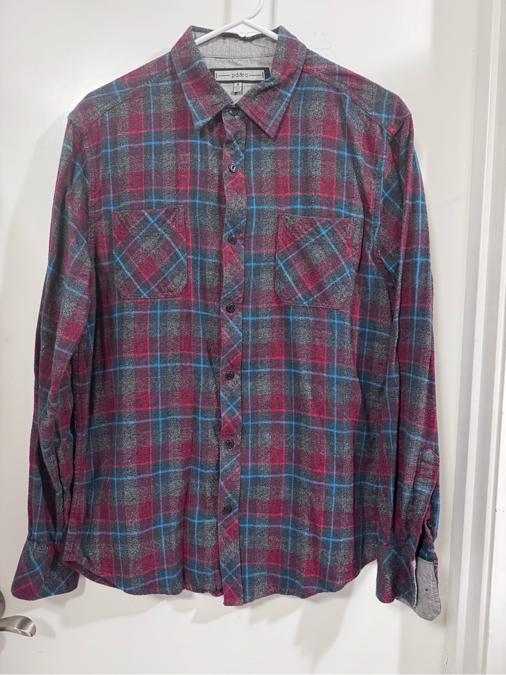 PD&C Men's Plaid Button-Down Shirt in Red, Blue, Gray